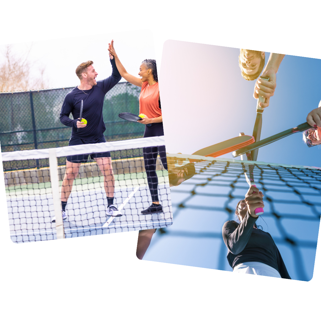Pickleball players celebrating on court